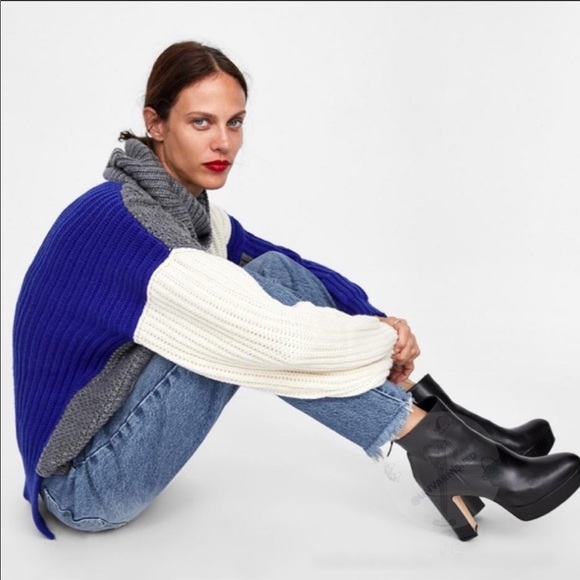 Zara Black Leather Heeled Platform Ankle Boots. - Picture 12 of 15